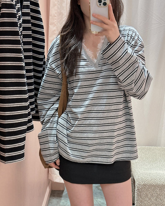Lace Trim Stripe Top