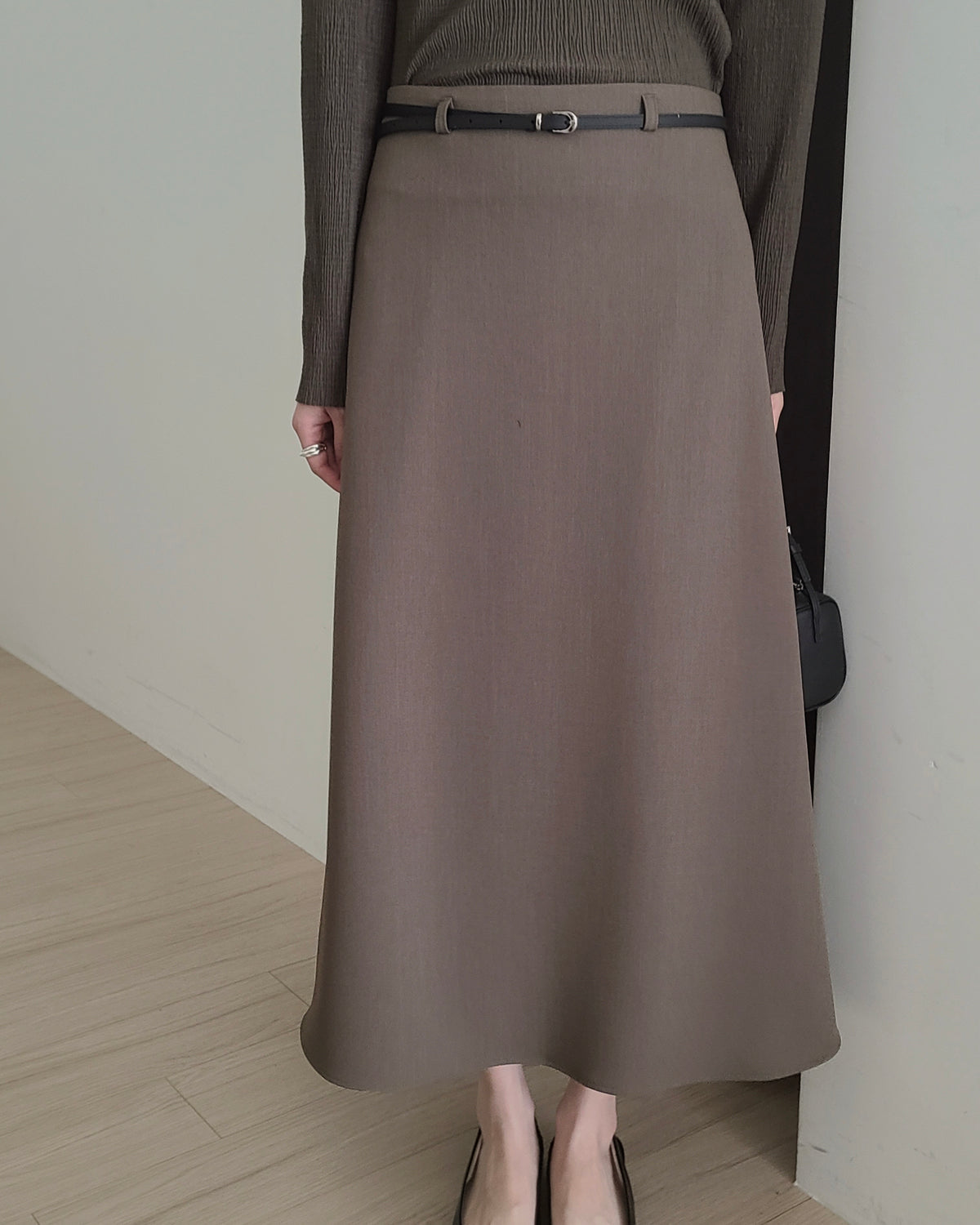 Belted A-Line Maxi Skirt