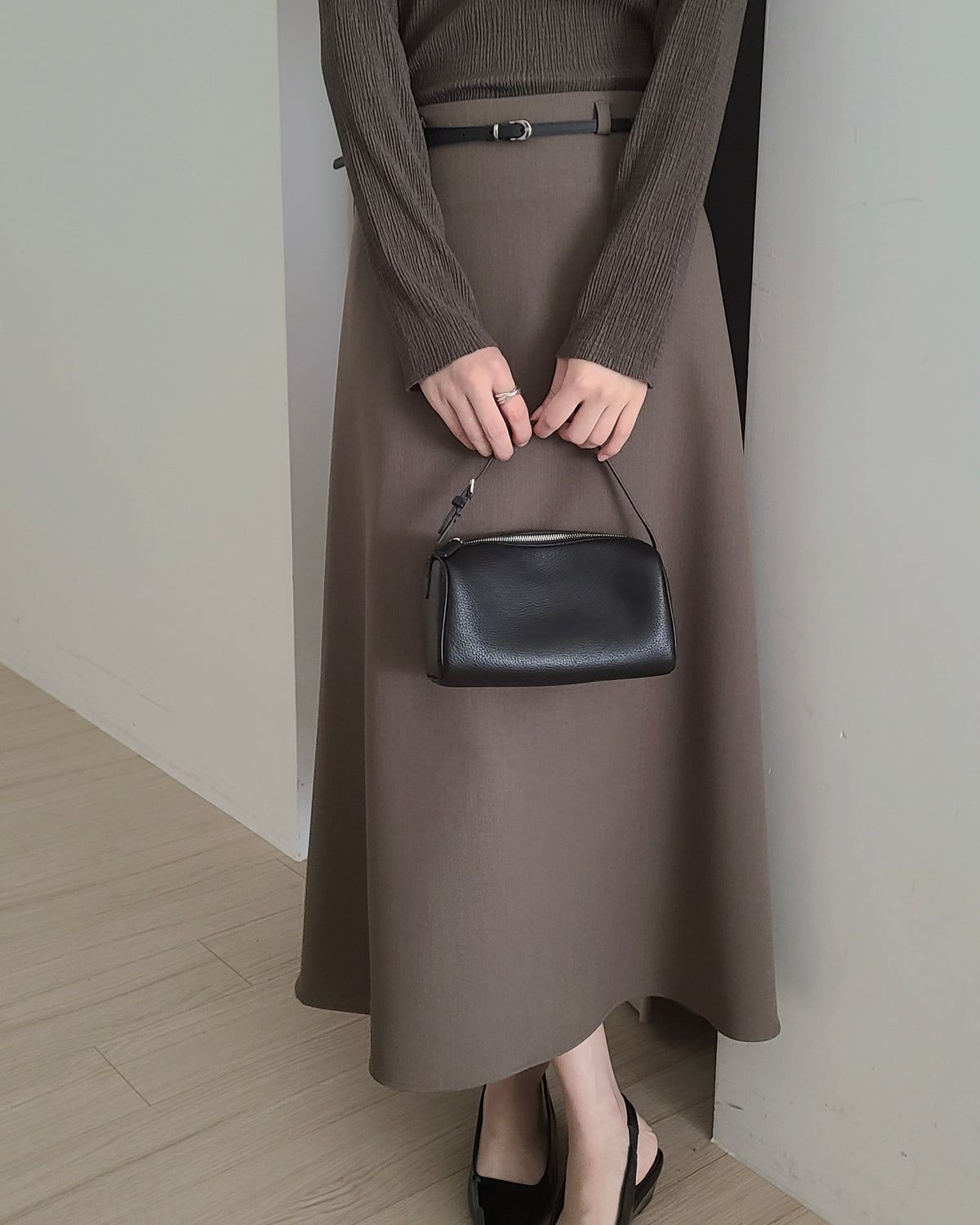 Belted A-Line Maxi Skirt