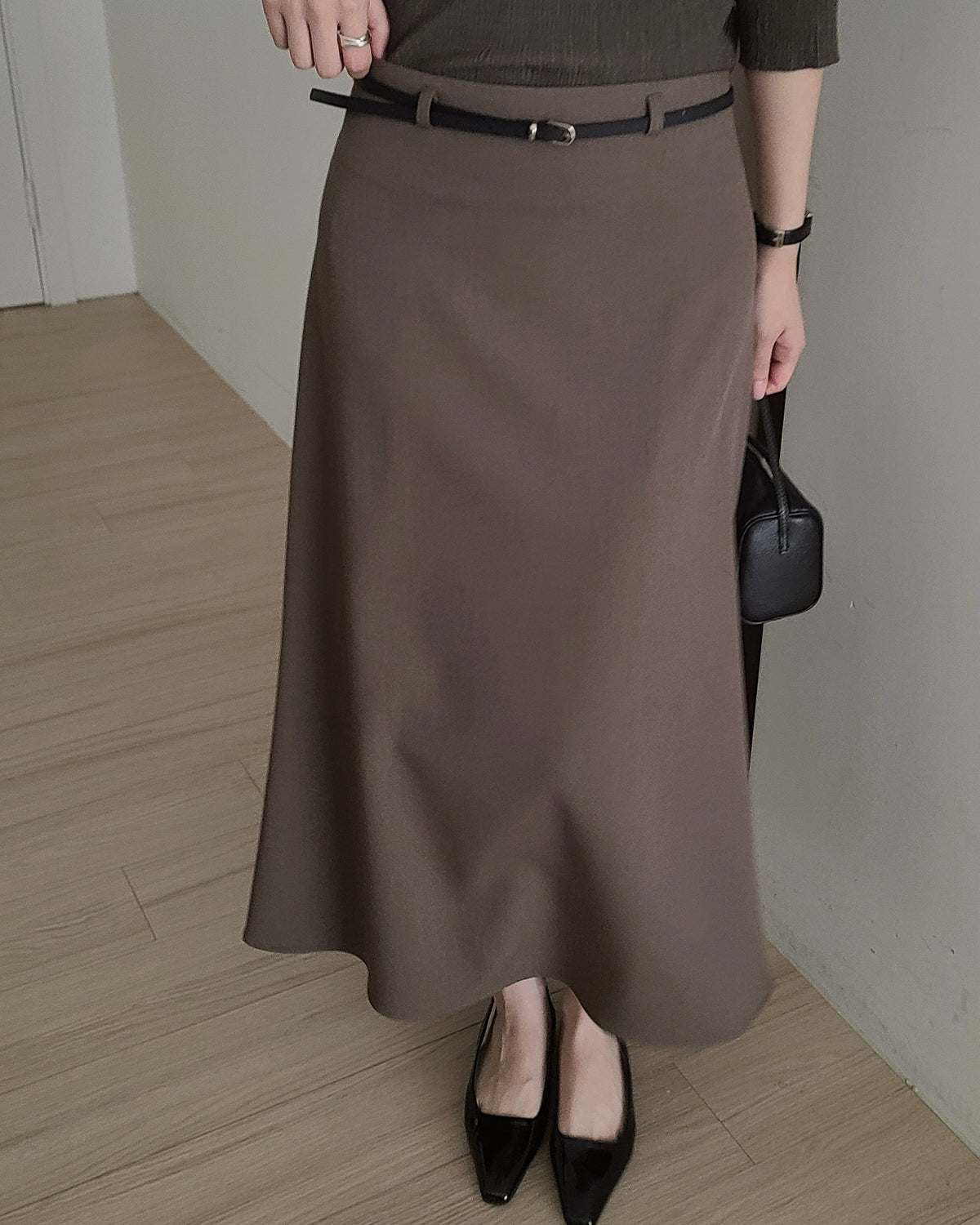Belted A-Line Maxi Skirt