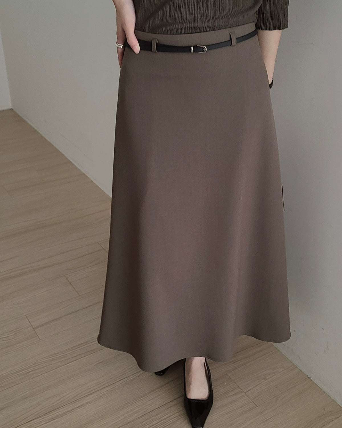 Belted A-Line Maxi Skirt