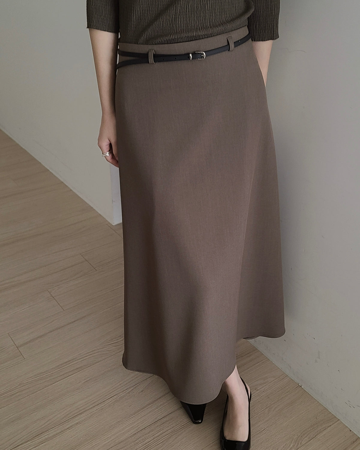 Belted A-Line Maxi Skirt