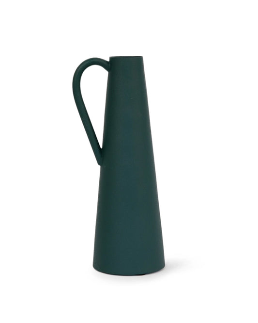Helio Ferretti Dark Green Vase with Handle Metallic