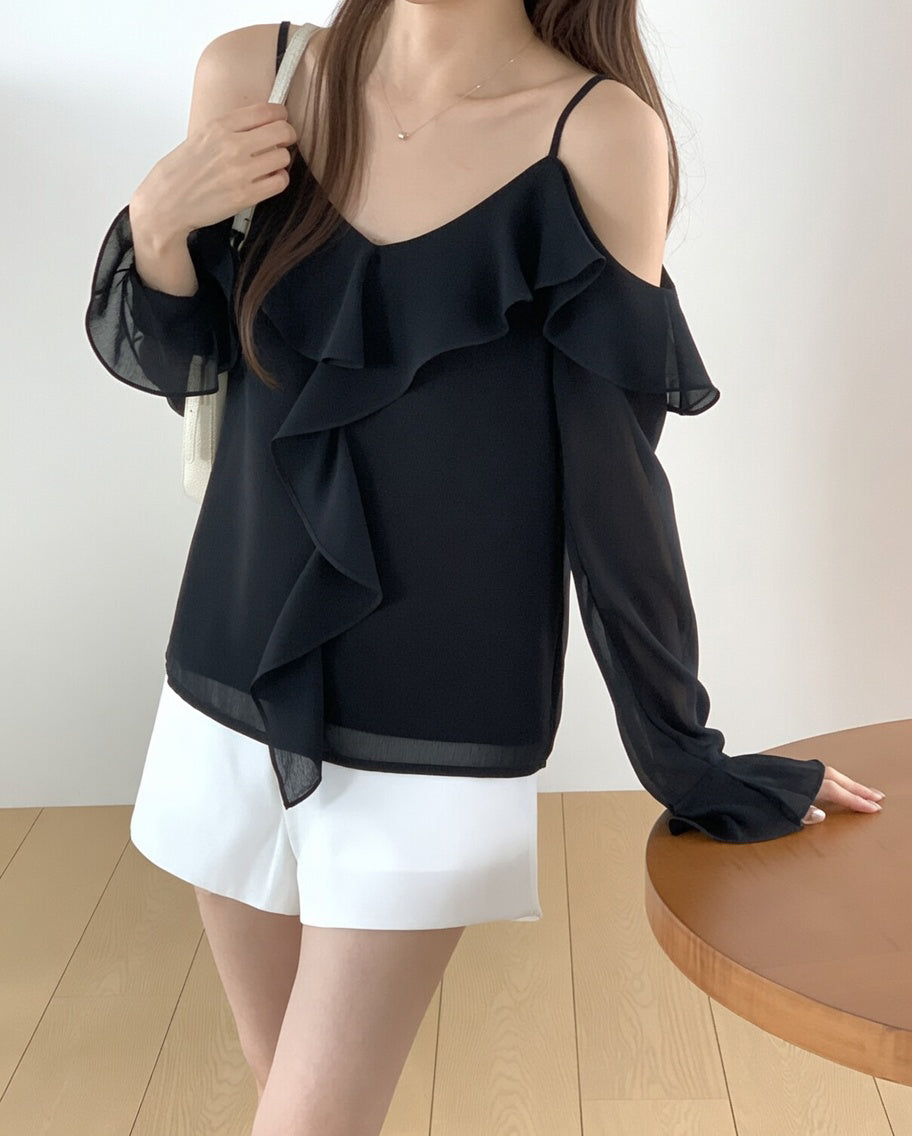 Ruffle Cold Shoulder Blouse
