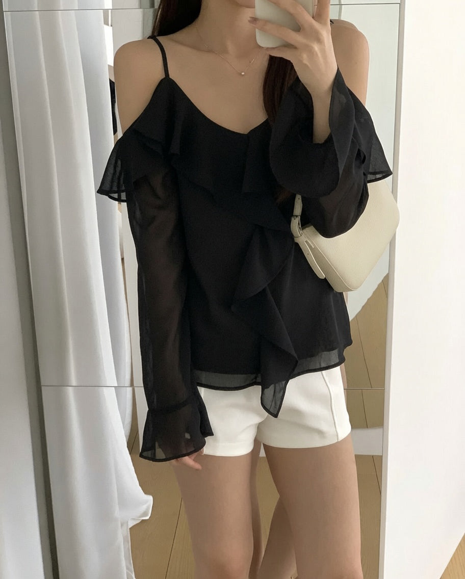 Ruffle Cold Shoulder Blouse