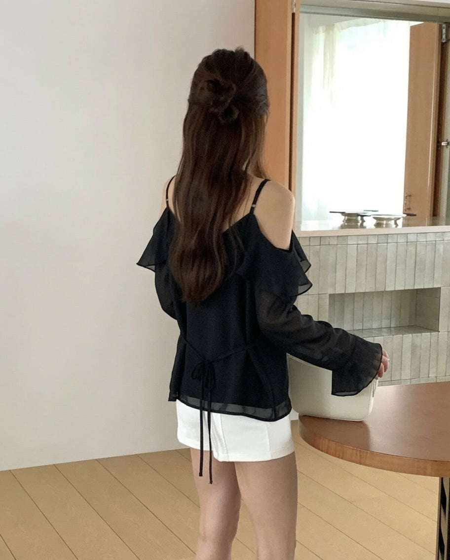 Ruffle Cold Shoulder Blouse