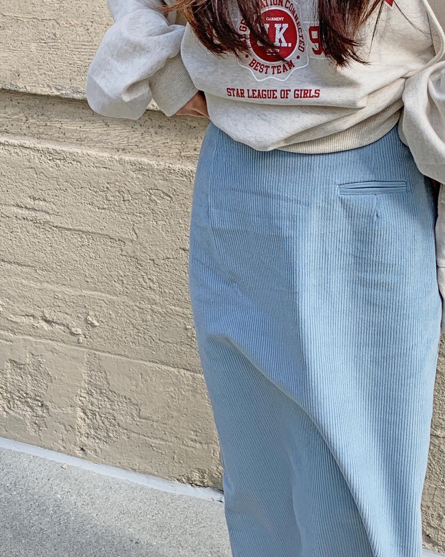 Fake Pocket Corduroy Skirt