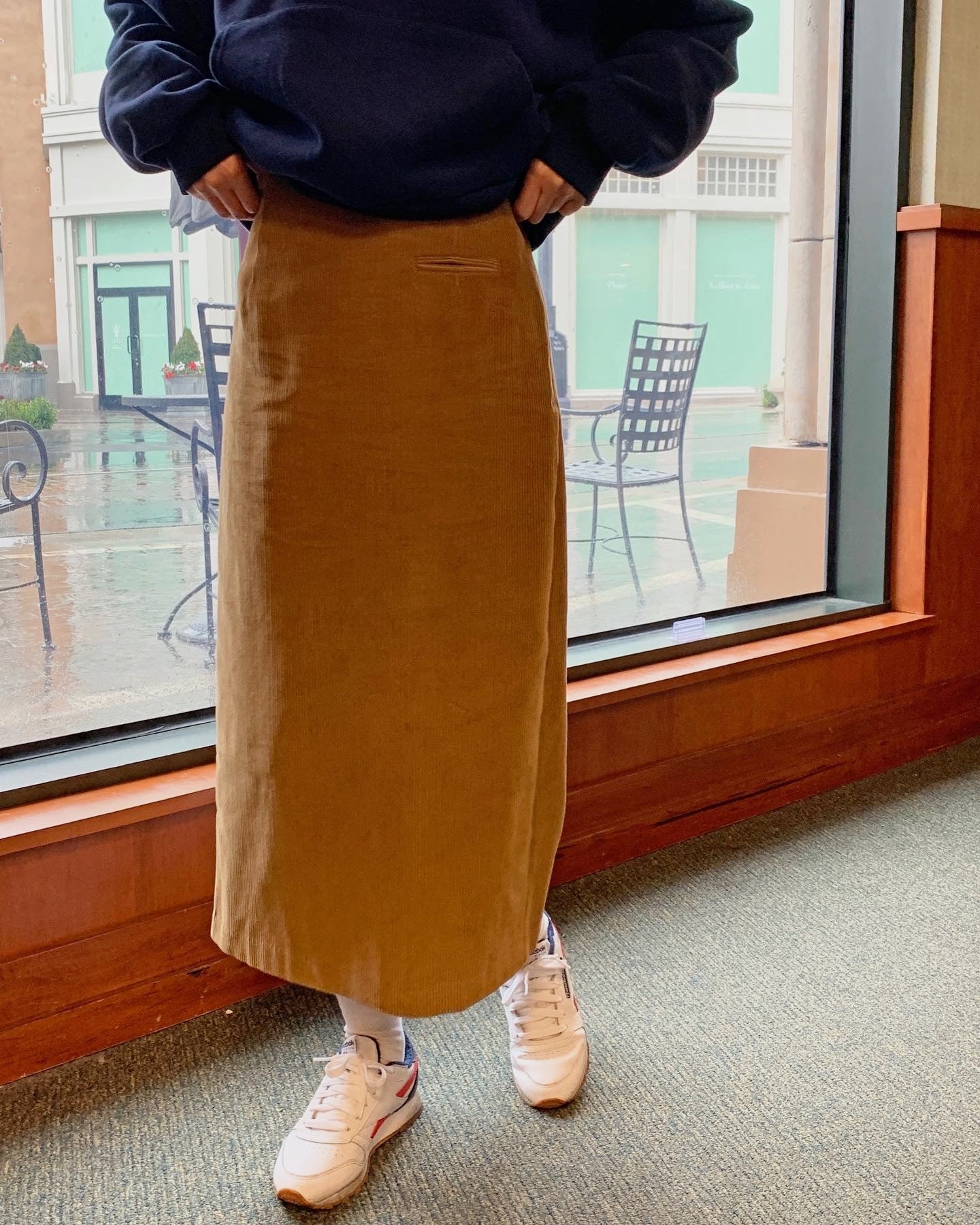 Fake Pocket Corduroy Skirt