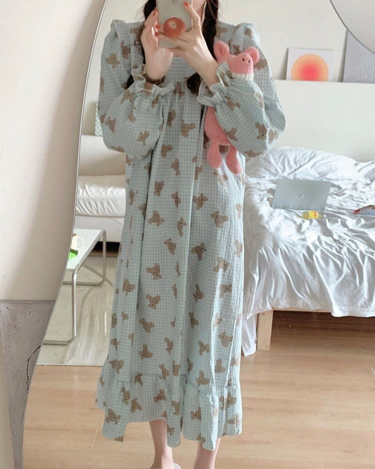Checkered Bear Pajama Dress