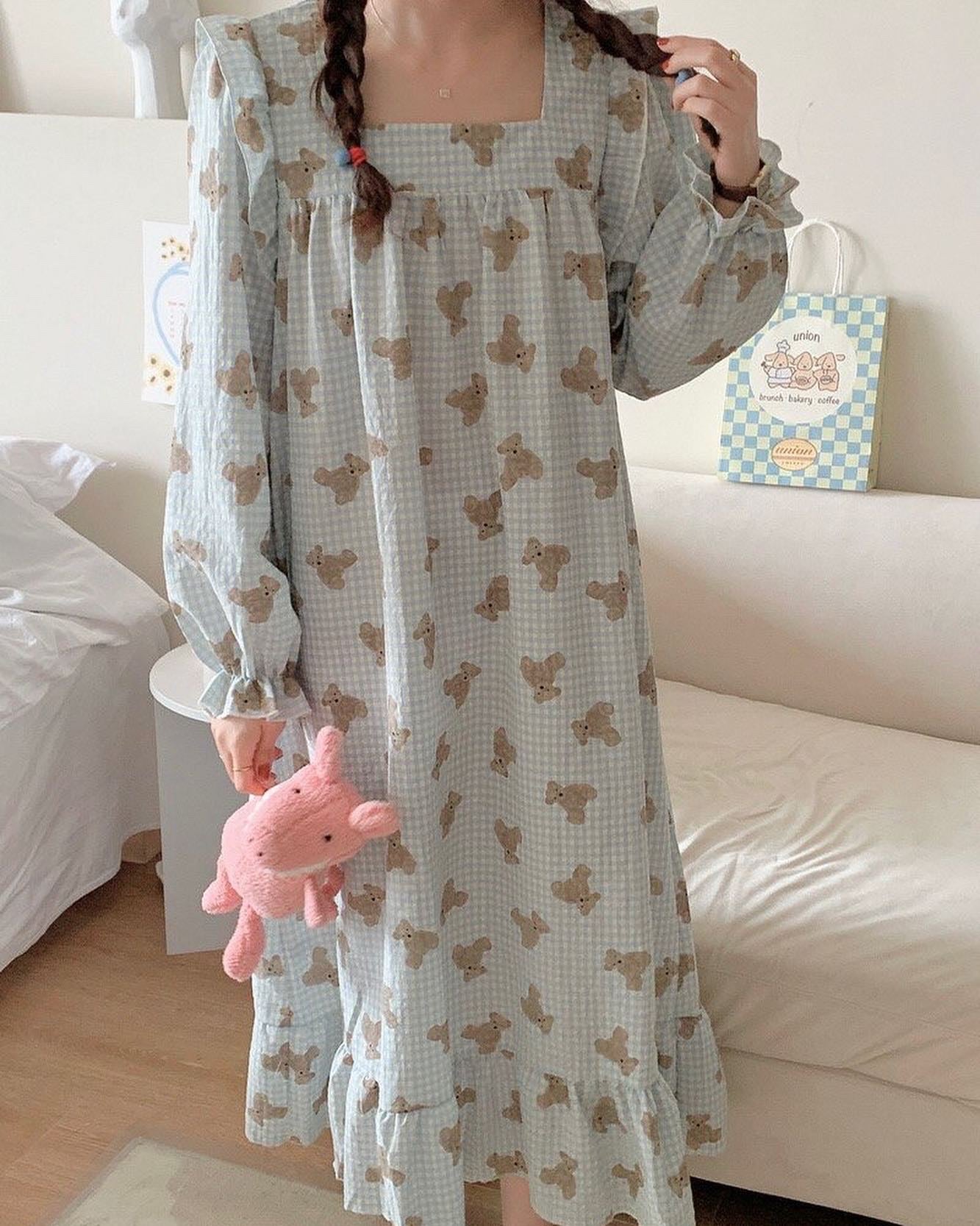 Checkered Bear Pajama Dress