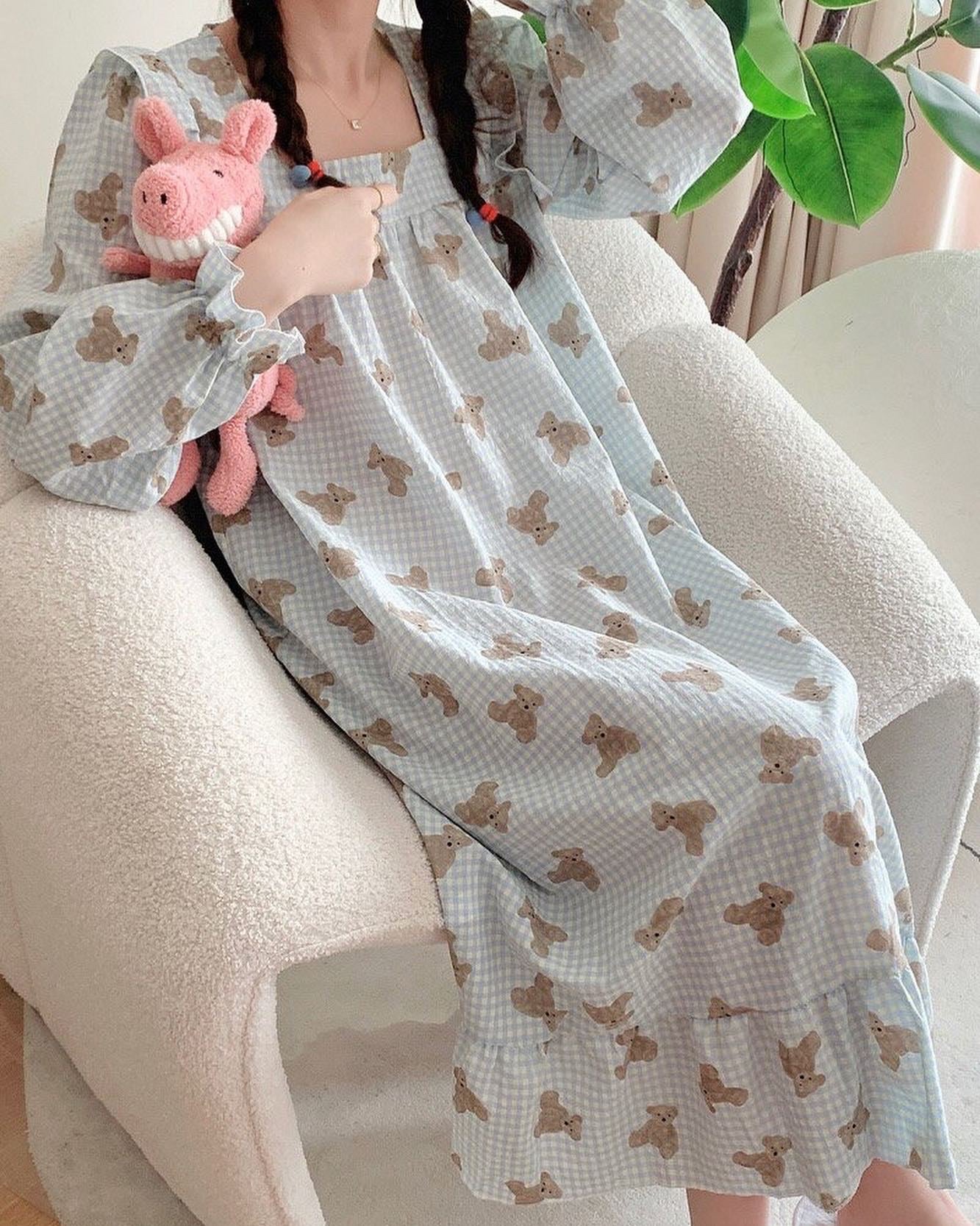 Checkered Bear Pajama Dress
