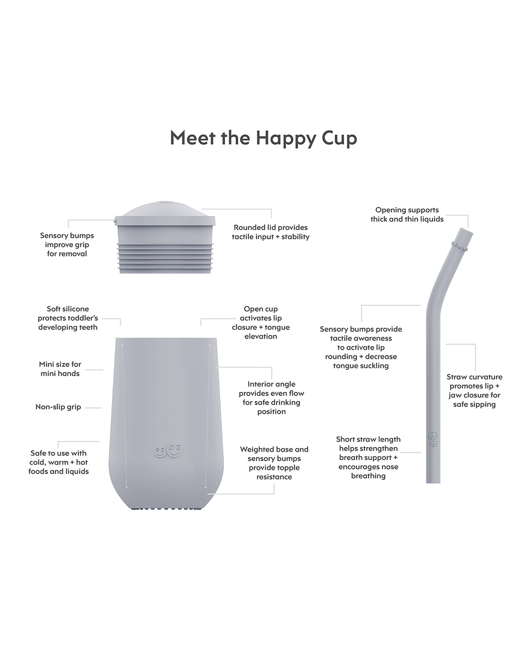 Ezpz Happy Cup + Straw System - Pewter