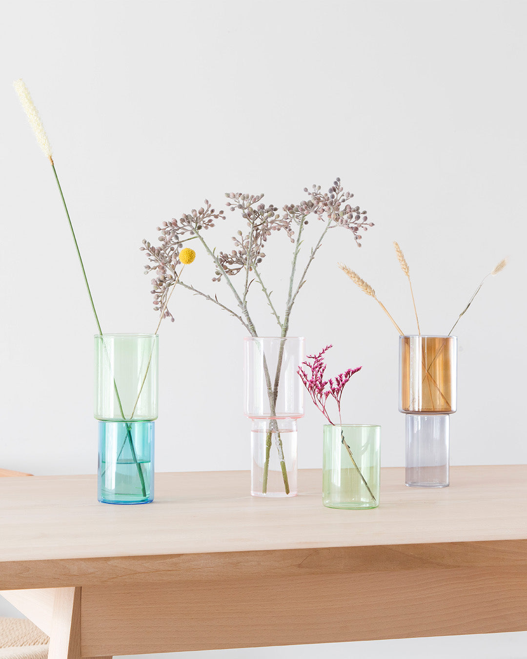 Block Design Stacking Glass Vase - Pink & Green