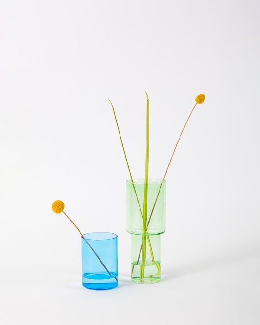Block Design Stacking Glass Vase - Green & Blue