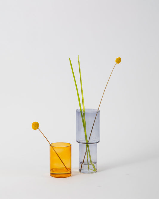 Block Design Stacking Glass Vase - Grey & Orange