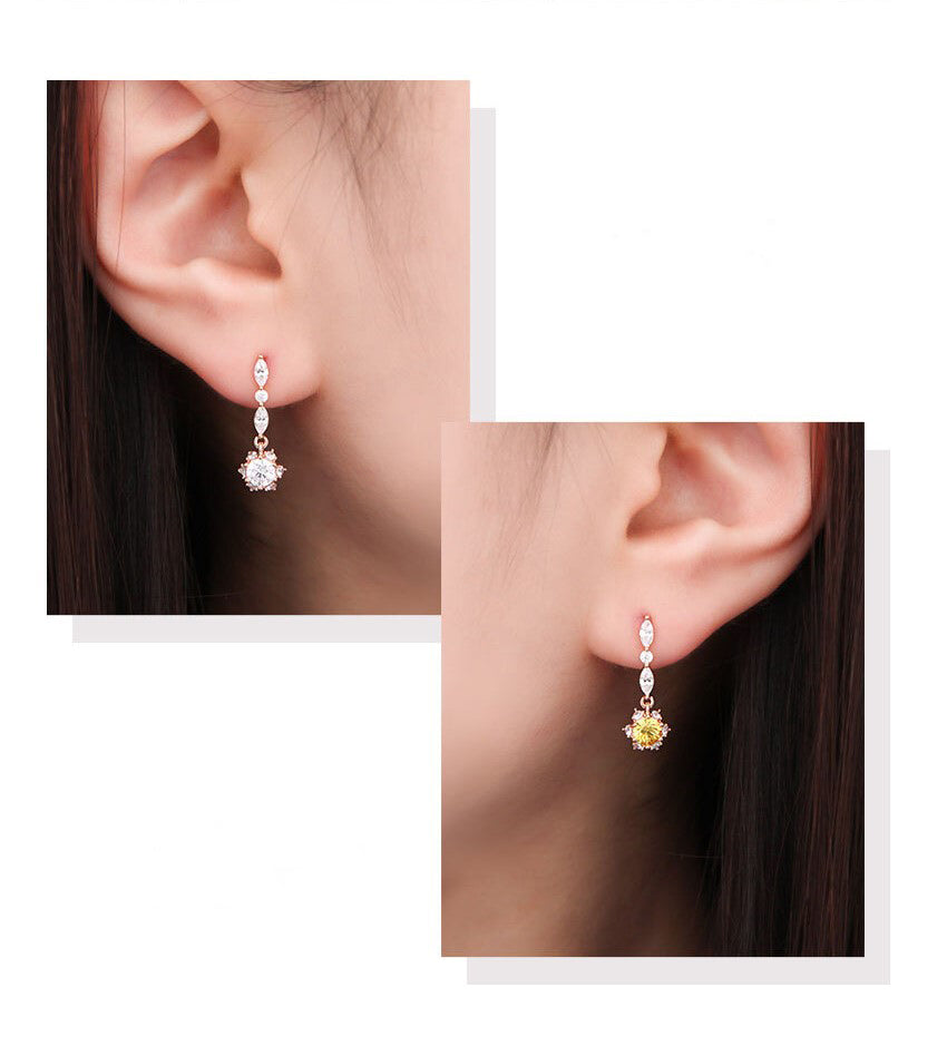 14K Gold Pin Cubic Drop Earring